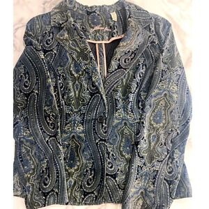 Caribbean Joe Paisley Blazer Women 16 Blue Cotton Single Button Jacket RN104521